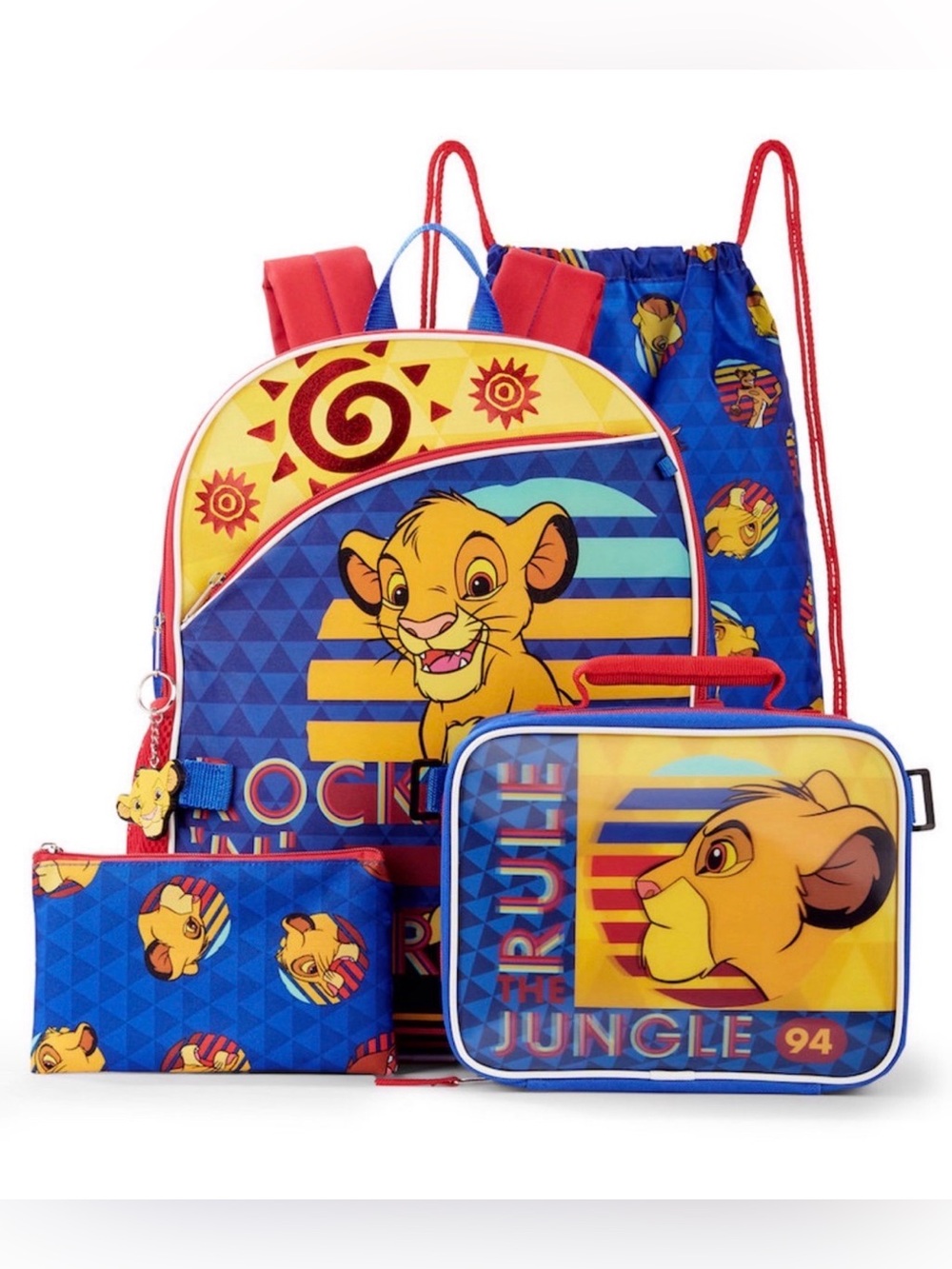 NWT Complete 1994 Vintage Disney Lion King 5 piece Backpack Set with Lunch Box
